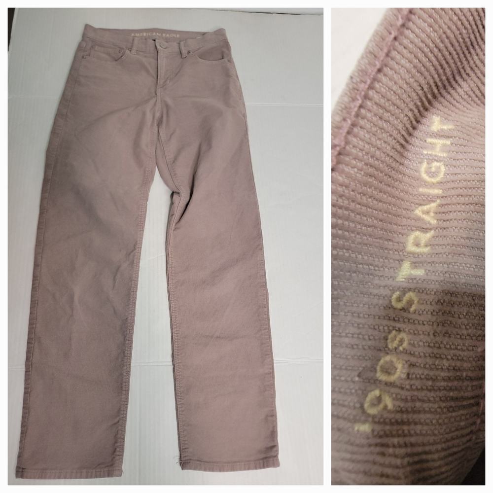 AMERICAN EAGLE Jeans 2 Womens 90's Straight Tan Pink Corduroy High Rise Stretch